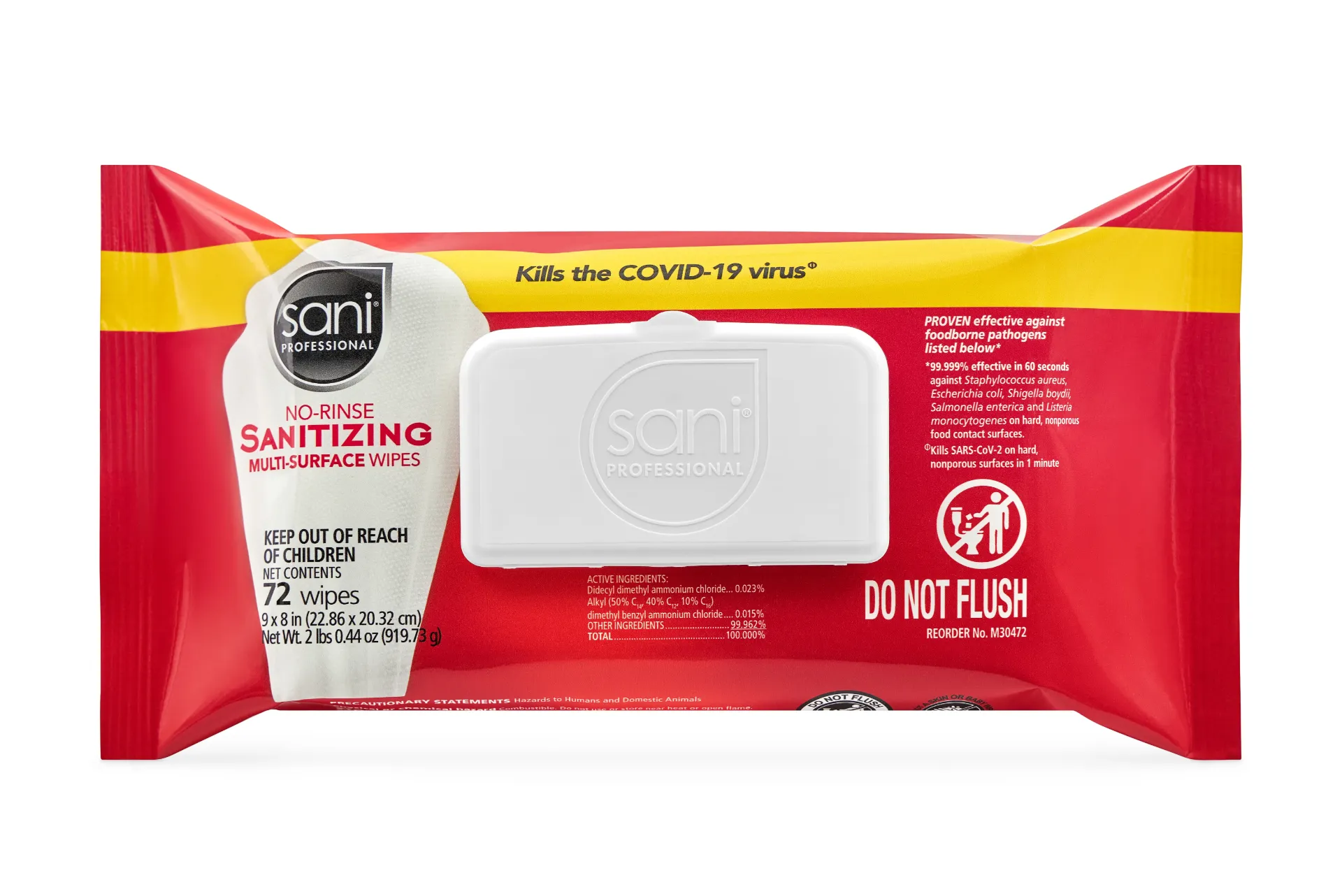 NO-RINSE 9X8 SANI WIPES MULTI-SURFACE 12/72CT